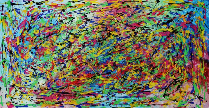 Peinture intitulée "Abstract,green,yell…" par Artstage, Œuvre d'art originale, Acrylique