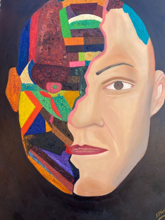 Painting titled "Half Robot, Half Ma…" by Perfectstrokes, Original Artwork, Oil