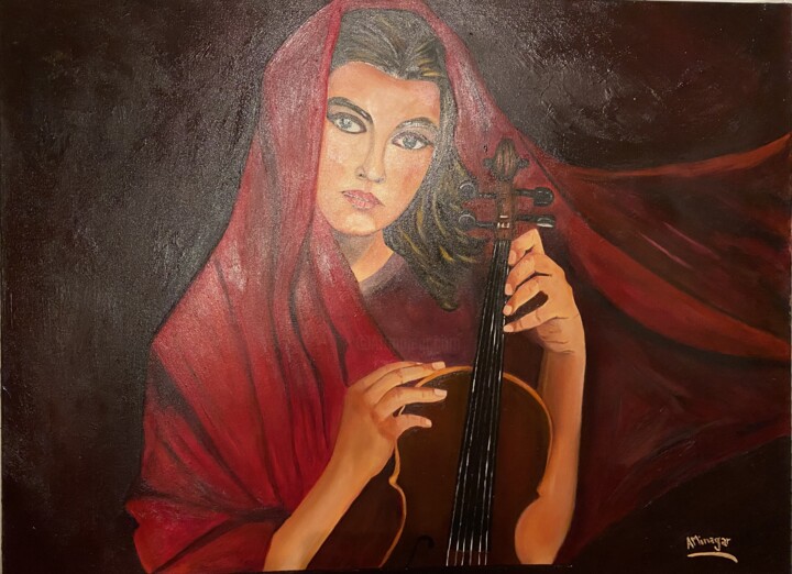 Painting titled "The lady with red s…" by Perfectstrokes, Original Artwork, Oil