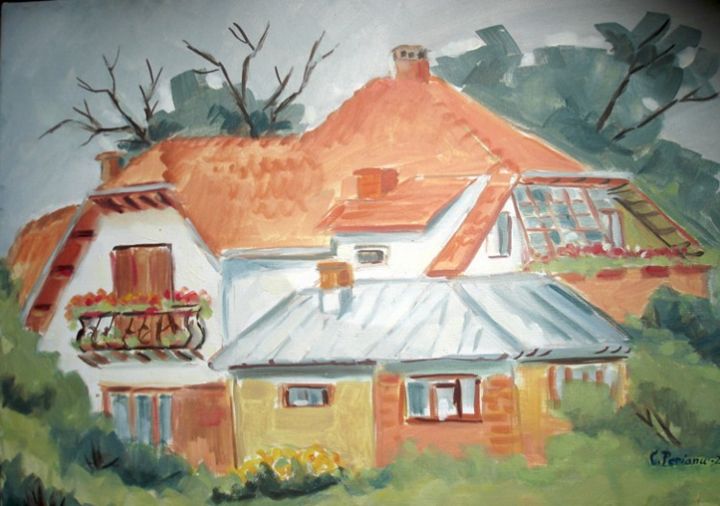 Painting titled "Villa in Plopeni" by Perianu Corina-Preda, Original Artwork