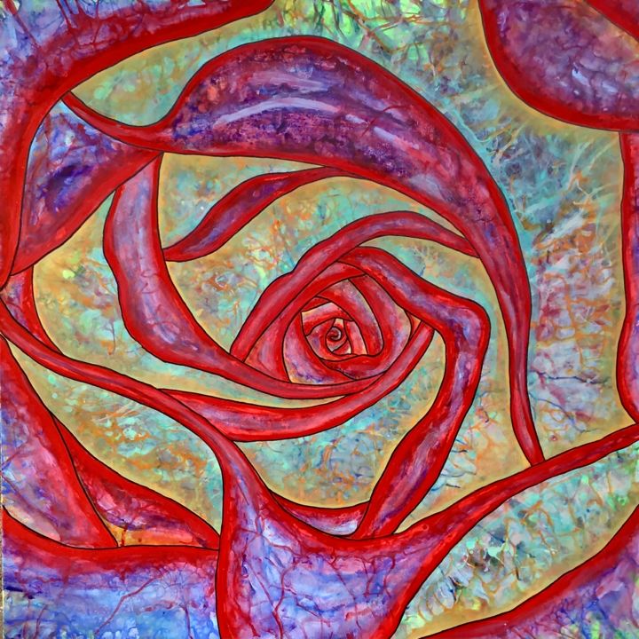 Painting titled "rose whirl" by Periferal Visionz, Original Artwork, Acrylic Mounted on Wood Stretcher frame