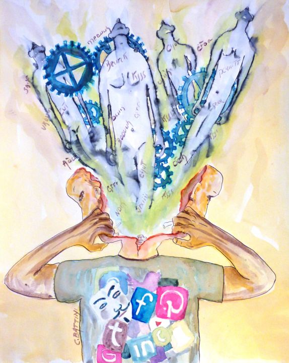 Rysunek zatytułowany „social-network-1” autorstwa Christian Battini, Oryginalna praca, Atrament