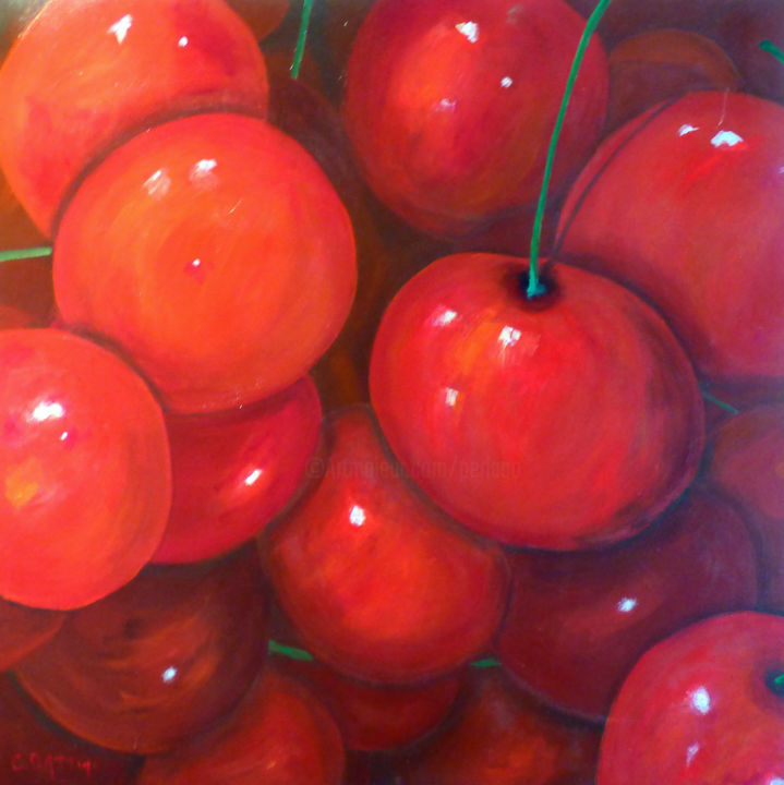 Painting titled "Cerises 3" by Christian Battini, Original Artwork, Acrylic