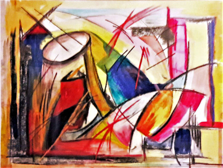 Peinture intitulée "En roue libre 2" par Christian Battini, Œuvre d'art originale, Acrylique