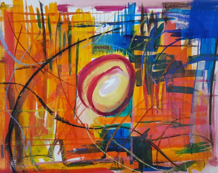 Malerei mit dem Titel "En roue libre 5" von Christian Battini, Original-Kunstwerk, Acryl