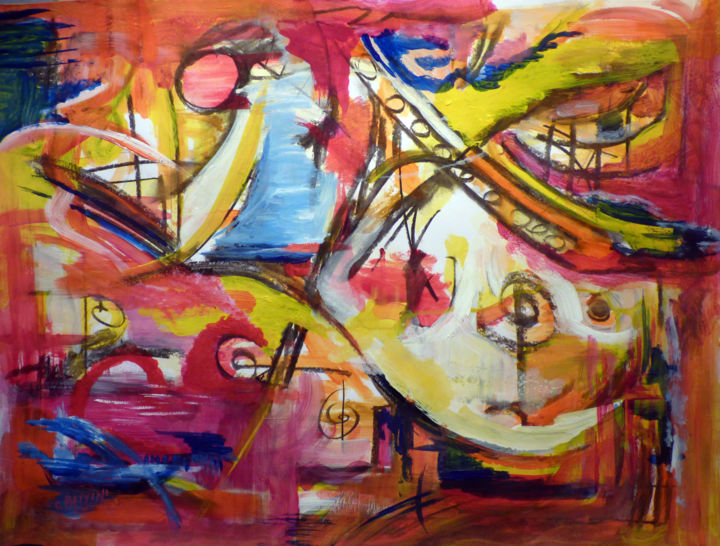 Malarstwo zatytułowany „En roue libre 15” autorstwa Christian Battini, Oryginalna praca, Akryl