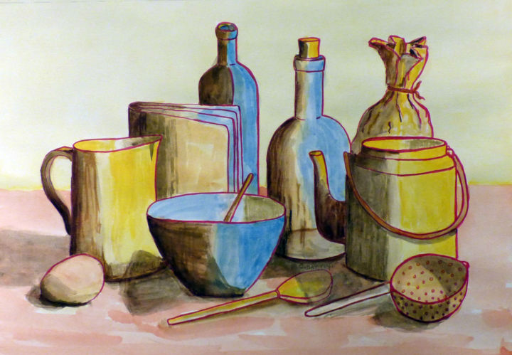 Painting titled "Nature morte en cui…" by Christian Battini, Original Artwork, Acrylic