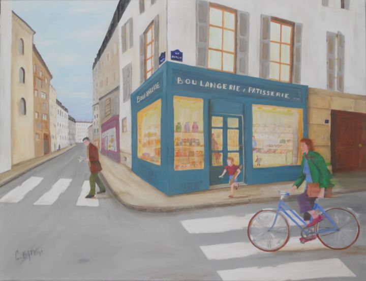 Malarstwo zatytułowany „Scène de rue” autorstwa Christian Battini, Oryginalna praca, Akryl