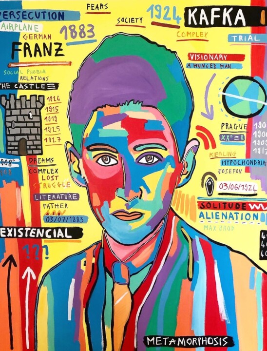 Malarstwo zatytułowany „Kafka” autorstwa Pernette, Oryginalna praca, Akryl Zamontowany na Drewniana rama noszy