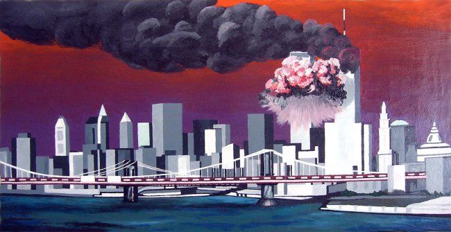 Painting titled "Twin towers" by René Perny, Original Artwork, Oil