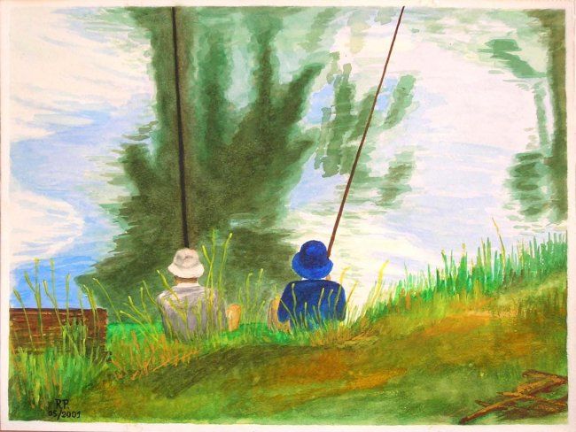Peinture intitulée "Deux pêcheurs" par René Perny, Œuvre d'art originale, Huile