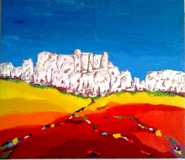 Painting titled "La forteresse des B…" by René Perny, Original Artwork, Oil