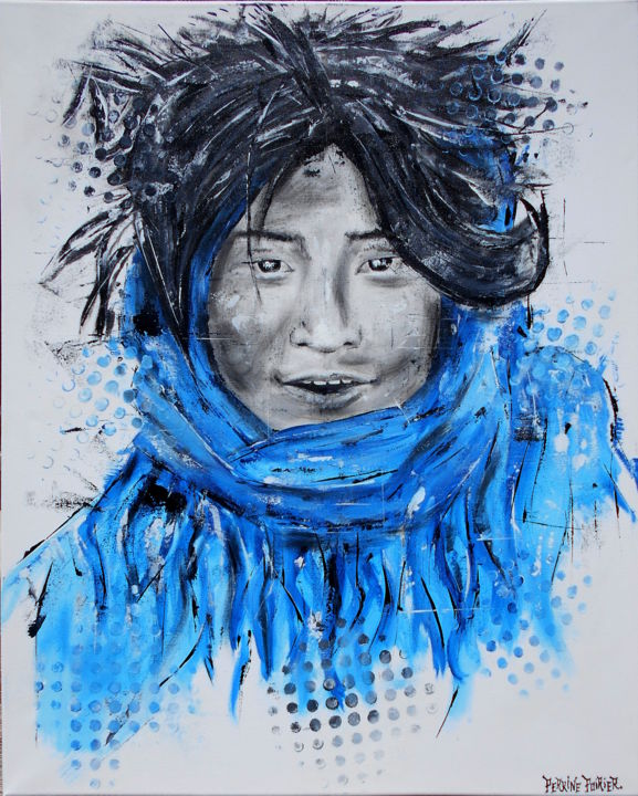 Painting titled "Visage du monde - S…" by Perrine Poirier, Original Artwork, Acrylic Mounted on Wood Stretcher frame