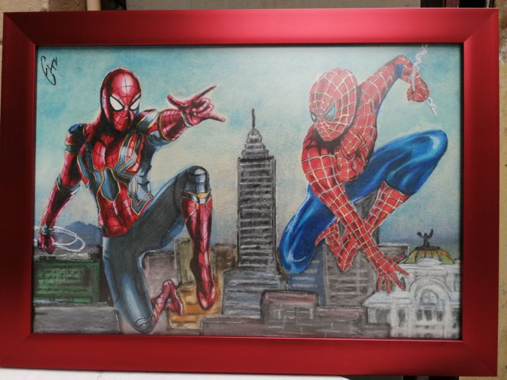 Desenho intitulada "Iron Spider vs Spid…" por Luis Enrique López López, Obras de arte originais, Pastel