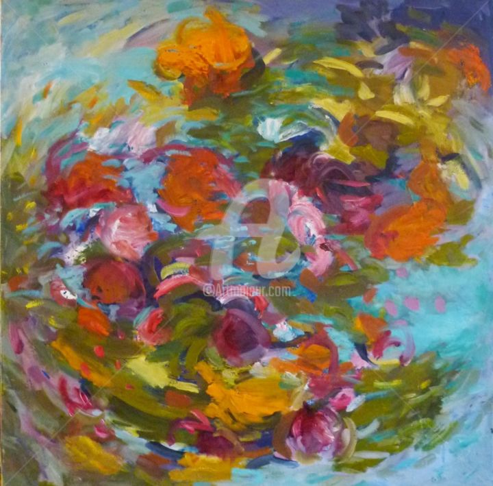 Painting titled "WATER FLOWERS" by Isabelle Perronneau (IPerronneau), Original Artwork, Oil