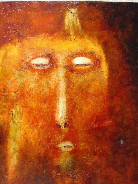 Peinture intitulée "grand visage orangé" par Fabrice Perrot-Berger, Œuvre d'art originale