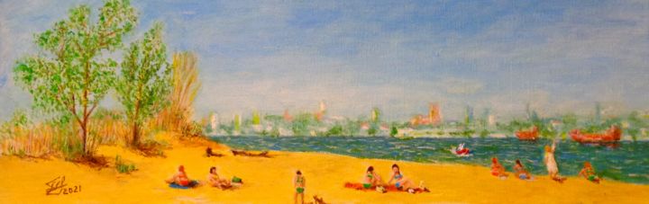 Картина под названием "Пляж на Волге" - Юрий Персов, Подлинное произведение искусства, Акрил