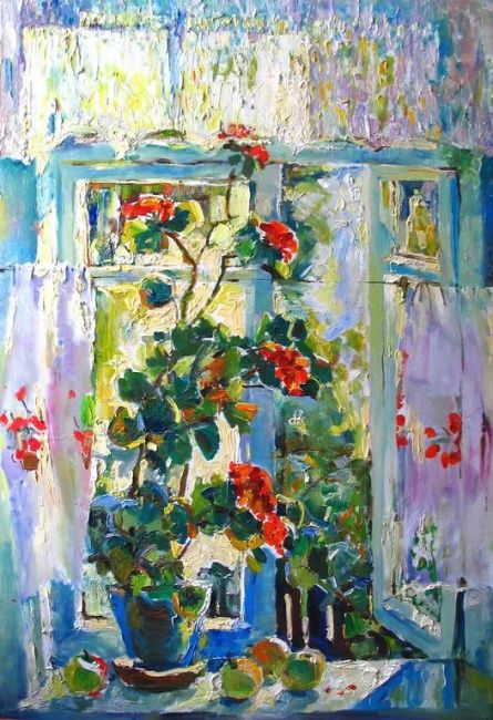 Painting titled "Rural window" by Vasiliy Peshkun, Original Artwork