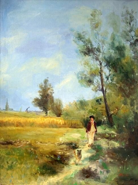 Painting titled "me and my dog" by Petar Putic, Original Artwork