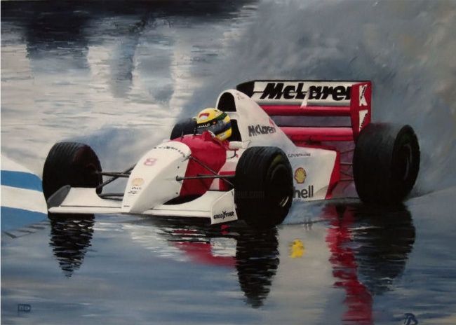 Painting titled "Ayrton Senna in the…" by Davo, Original Artwork, Oil