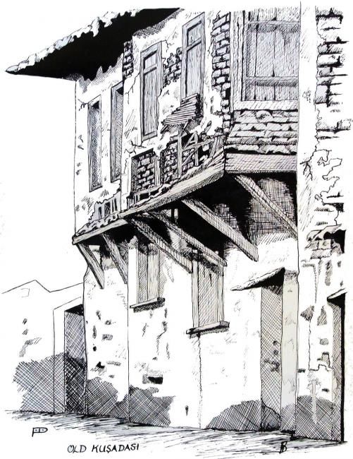 Drawing titled "Kusadasi - old house" by Davo, Original Artwork