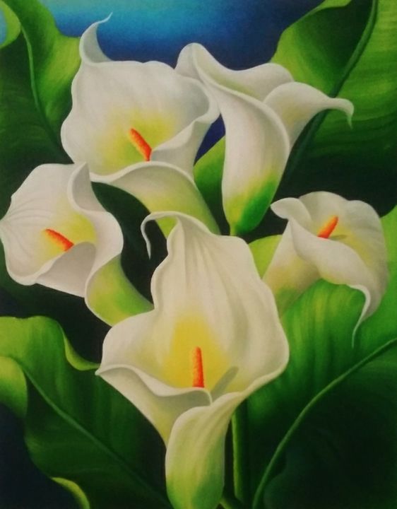 Painting titled "Floral 1" by P. Teixeira, Original Artwork, Oil