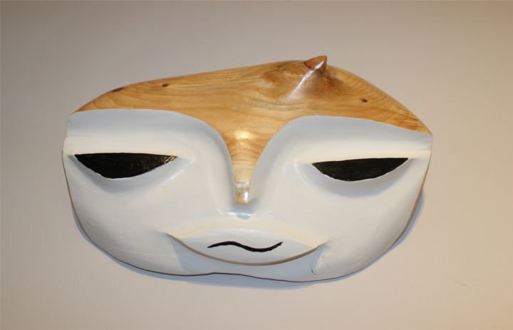 Sculpture titled "White Query Face" by Peter Lattey, Original Artwork, Wood