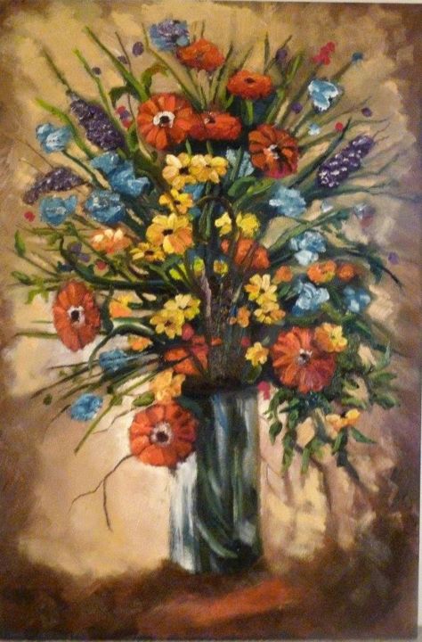 Painting titled "Bloom Burst" by Peter A. Lang, Original Artwork, Oil