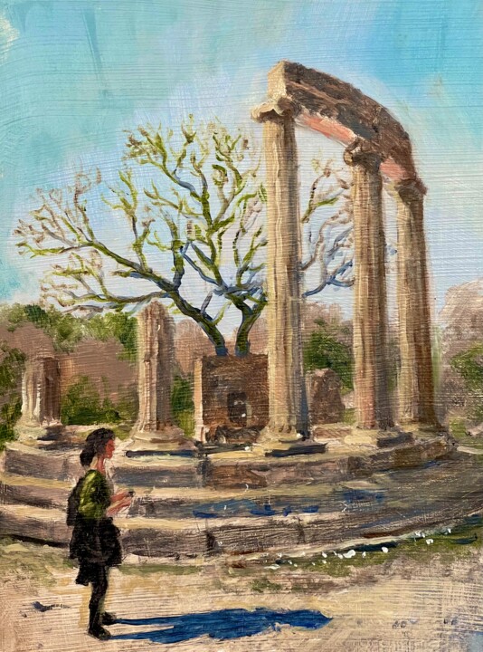 Painting titled "Girl at Olympia, Gr…" by Peter Babakitis, Original Artwork, Oil