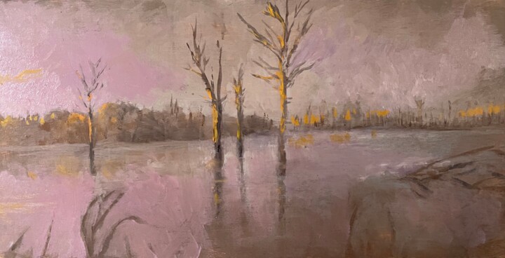 Pintura intitulada "The Lake Before Dawn" por Peter Babakitis, Obras de arte originais, Óleo