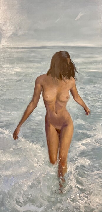 Pittura intitolato "Girl in the Surf" da Peter Babakitis, Opera d'arte originale, Olio