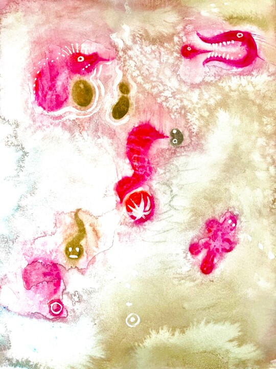 Schilderij getiteld "Microbes 1" door Peter Babakitis, Origineel Kunstwerk, Aquarel