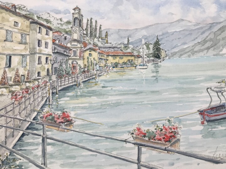 Painting titled "Riva Di Solto" by Peter Blake, Original Artwork, Watercolor