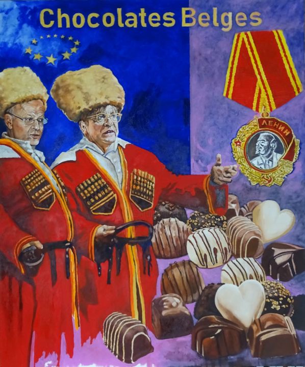Malerei mit dem Titel "Chocolates Belges" von Peter Da Forma, Original-Kunstwerk, Öl