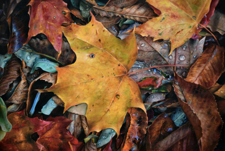 Painting titled "Autumn leaves" by Peter Duhaj, Original Artwork, Oil