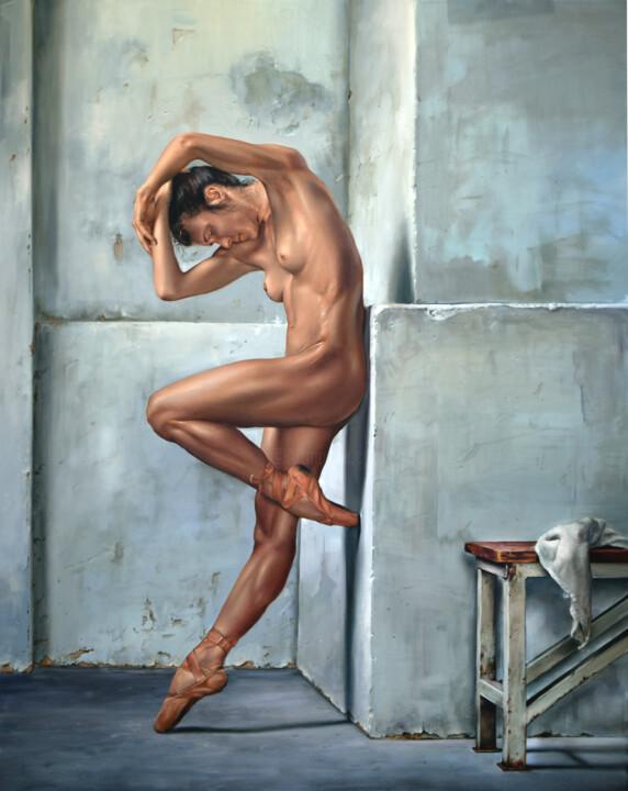 Schilderij getiteld "Ballerina" door Peter Duhaj, Origineel Kunstwerk, Olie Gemonteerd op Frame voor houten brancard