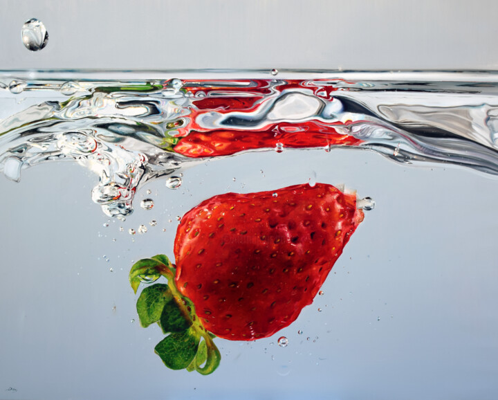 Painting titled ""Strawberry"" by Péter Duhaj, Original Artwork, Oil Mounted on artwork_cat.