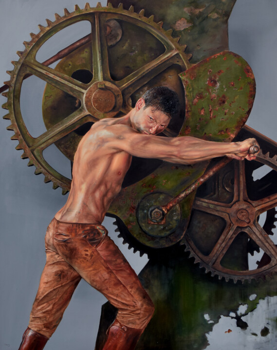 Malarstwo zatytułowany „Hard work” autorstwa Peter Duhaj, Oryginalna praca, Olej Zamontowany na Drewniana rama noszy