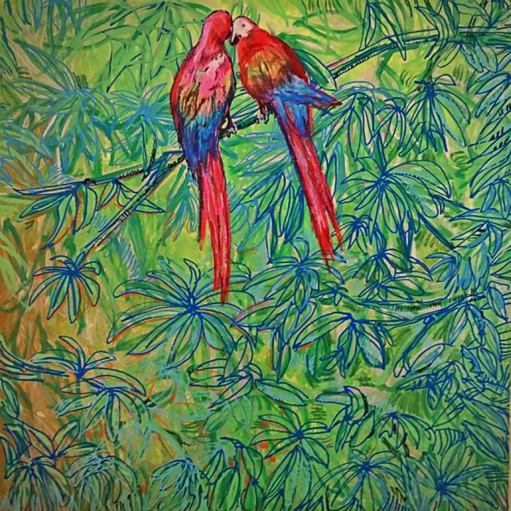 Painting titled "Guacamayo" by Peter Fish, Original Artwork, Acrylic