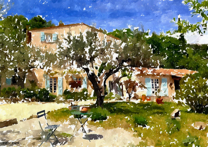 Painting titled "Bargemon, Var, Prov…" by Peter Ford, Original Artwork, Watercolor