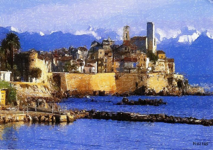 Schilderij getiteld "Antibes, Alpes-Mari…" door Peter Ford, Origineel Kunstwerk, Olie