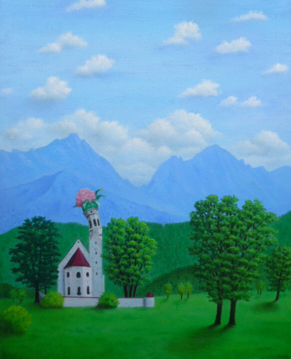 Peinture intitulée "Mountain View" par Peter Hutter, Œuvre d'art originale, Huile