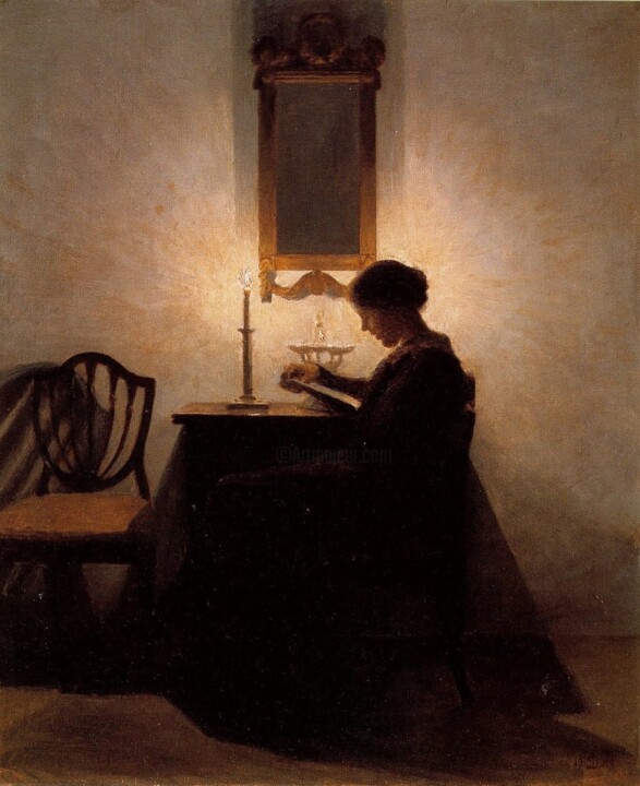Painting titled "Femme lisant" by Peter Ilsted, Original Artwork, Oil