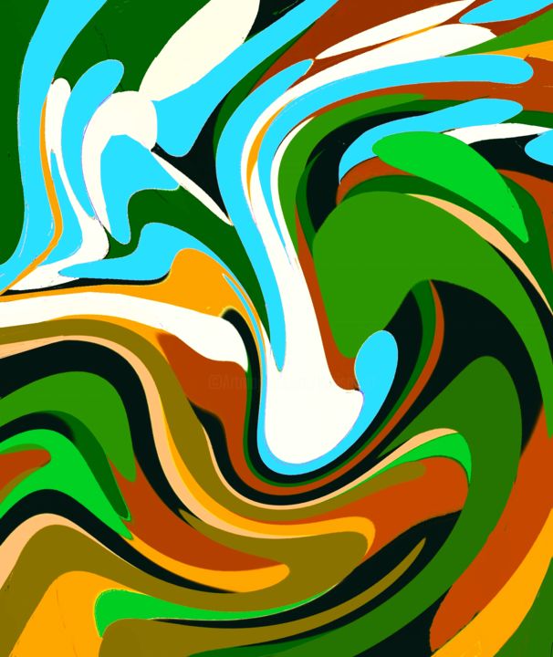 Цифровое искусство под названием "White and Blue flow…" - Peter Jalesh, Подлинное произведение искусства, Цифровая живопись