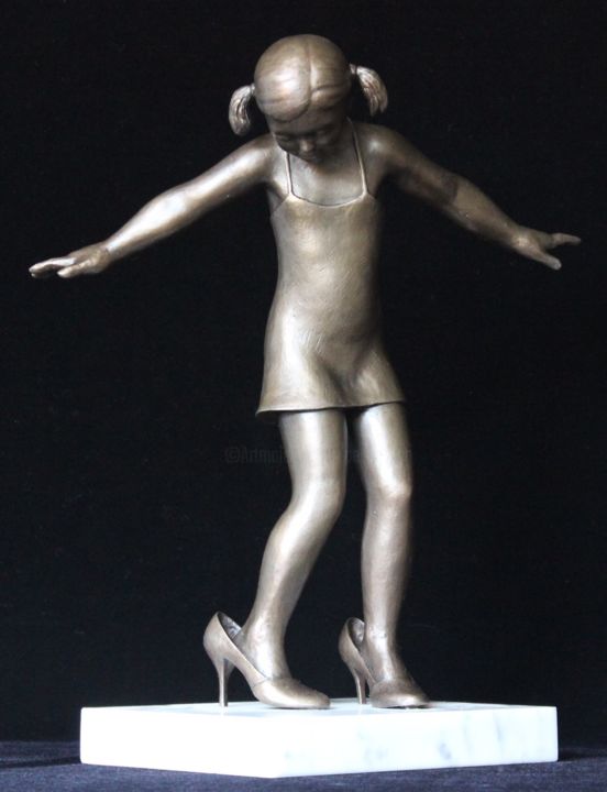 Sculpture titled "Girl in Mother's Sh…" by Peter King, Original Artwork, Metals