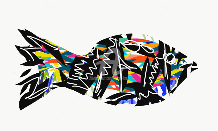 Digital Arts titled "Funny Fish" by Peter Kreft, Original Artwork, 2D Digital Work