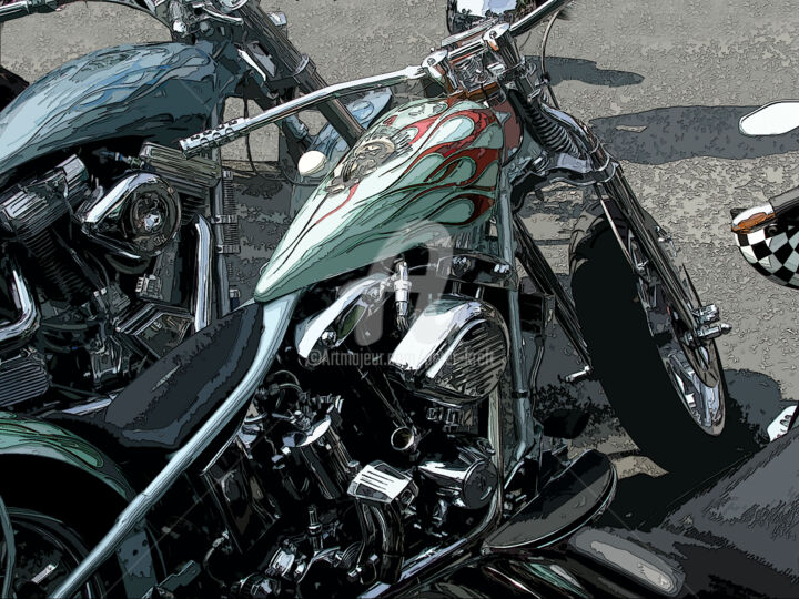 Digital Arts titled "Harleys" by Peter Kreft, Original Artwork, 2D Digital Work