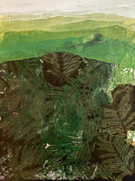 Collagen mit dem Titel "Grüne Hölle II" von Peter Lang, Original-Kunstwerk, Acryl