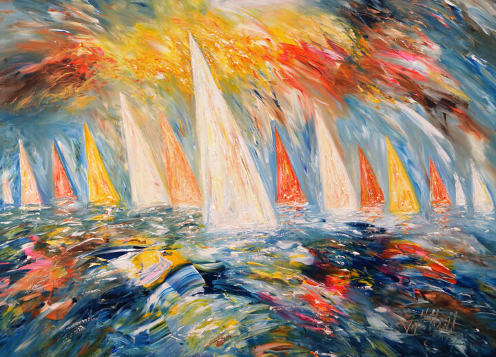 Painting titled "Sailing M 3" by Peter Nottrott, Original Artwork, Acrylic