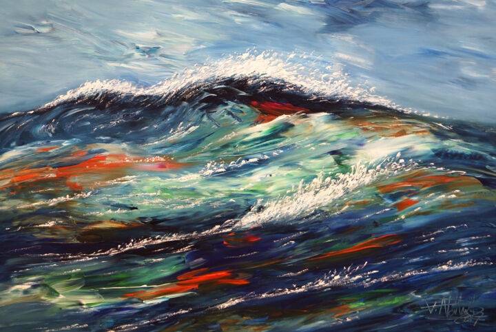 Painting titled "Ocean Waves M 1" by Peter Nottrott, Original Artwork, Acrylic
